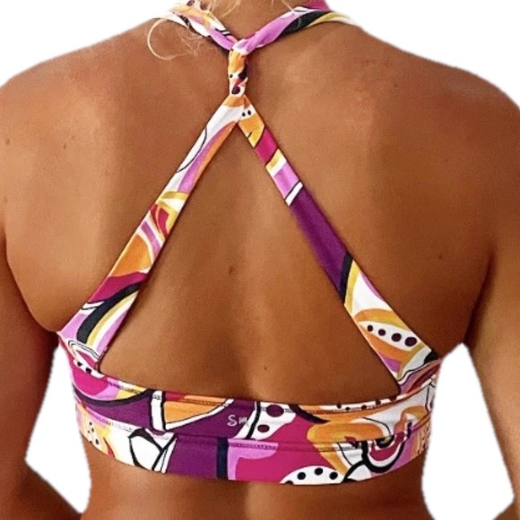 Saramitu SM Sports Bra Women’s Size M Multicolor Abstract Print Strappy Back - Picture 2 of 5